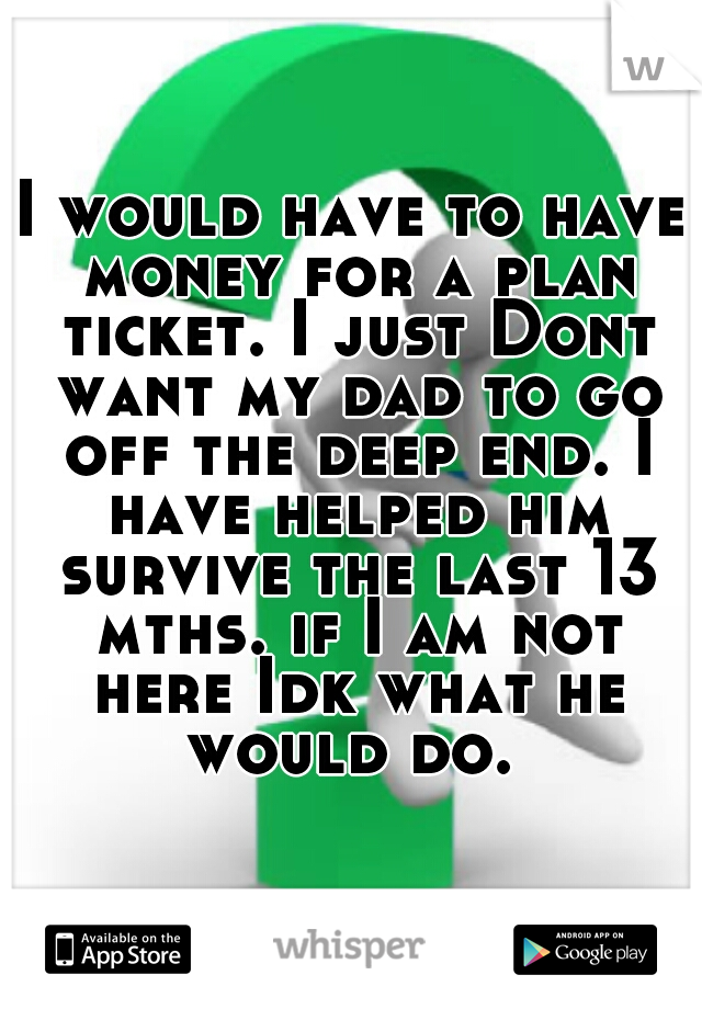 I would have to have money for a plan ticket. I just Dont want my dad to go off the deep end. I have helped him survive the last 13 mths. if I am not here Idk what he would do. 
