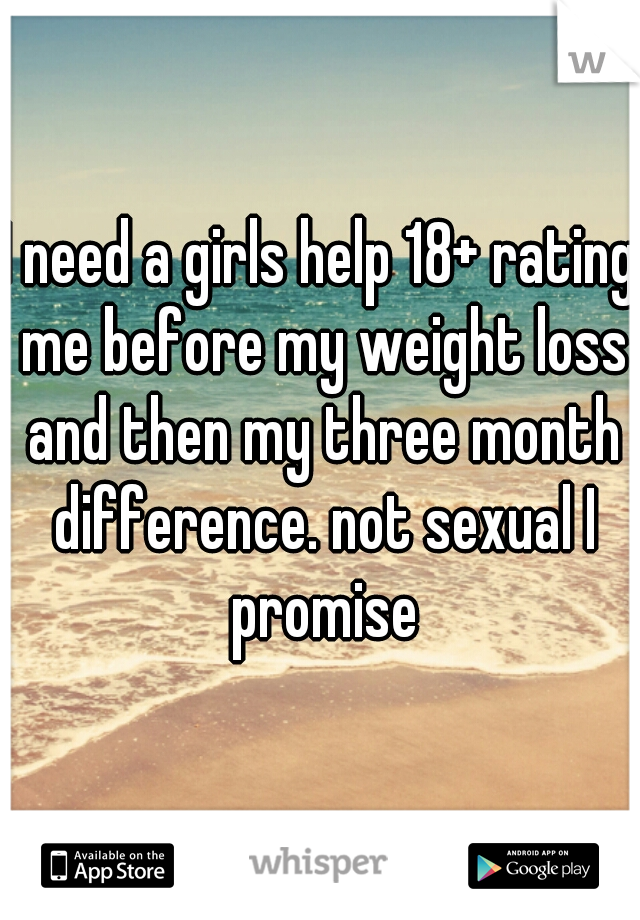 I need a girls help 18+ rating me before my weight loss and then my three month difference. not sexual I promise