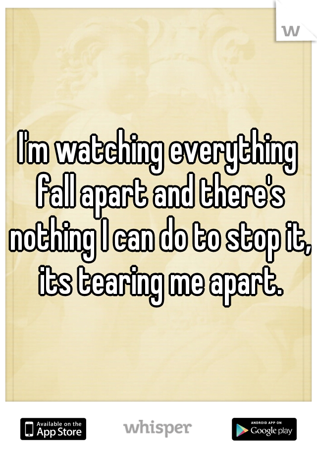 I'm watching everything fall apart and there's nothing I can do to stop it, its tearing me apart.