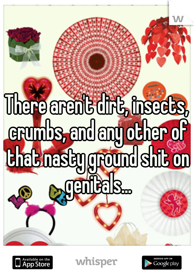 There aren't dirt, insects, crumbs, and any other of that nasty ground shit on genitals...