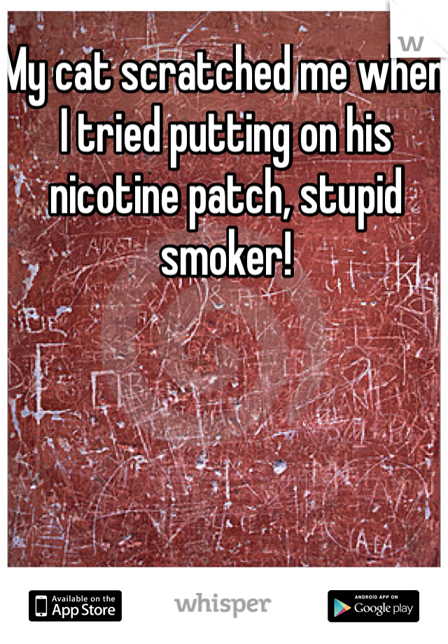 My cat scratched me when I tried putting on his nicotine patch, stupid smoker! 