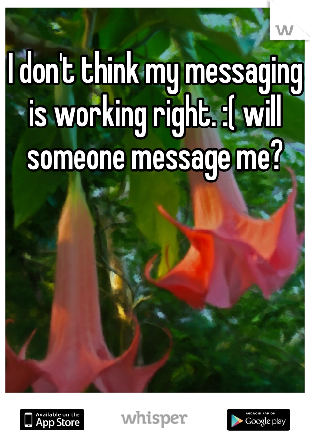 I don't think my messaging is working right. :( will someone message me?