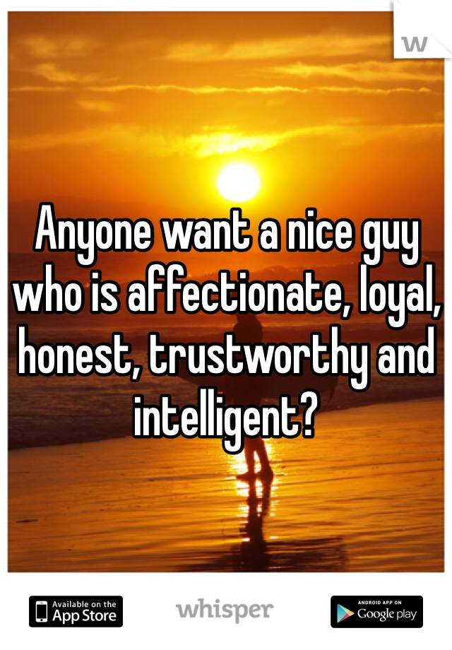 Anyone want a nice guy who is affectionate, loyal, honest, trustworthy and intelligent?
