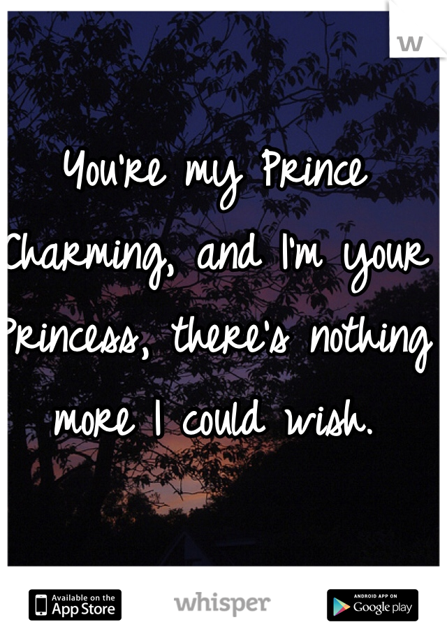 You're my Prince Charming, and I'm your Princess, there's nothing more I could wish.