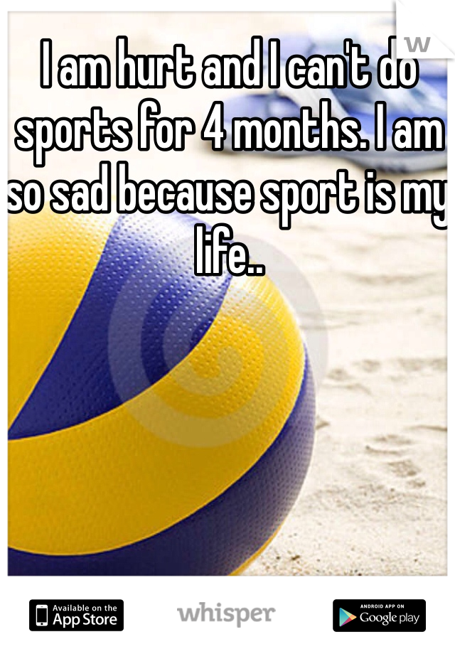 I am hurt and I can't do sports for 4 months. I am so sad because sport is my life..