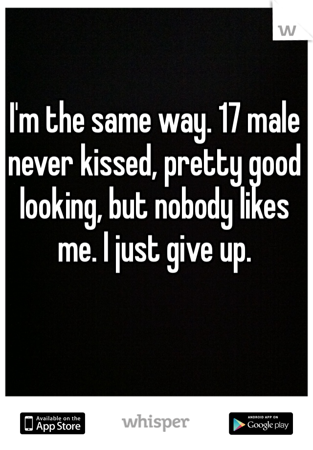 I'm the same way. 17 male never kissed, pretty good looking, but nobody likes me. I just give up.