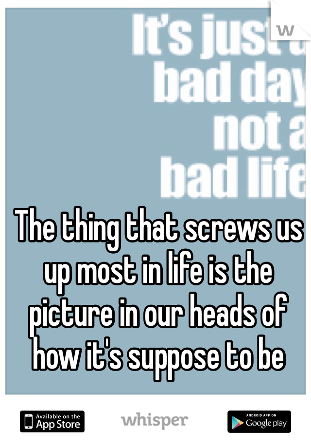 The thing that screws us up most in life is the picture in our heads of how it's suppose to be 