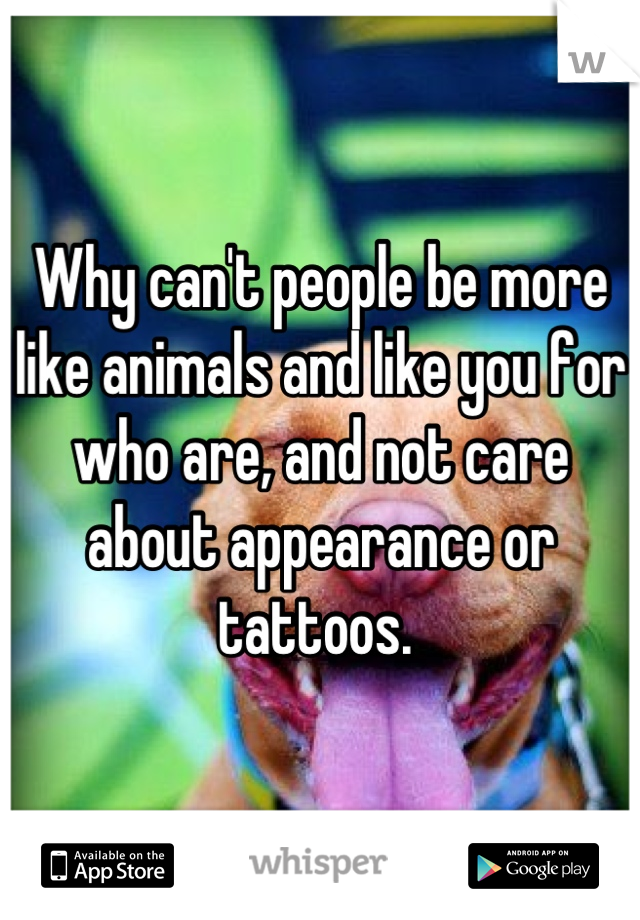 Why can't people be more like animals and like you for who are, and not care about appearance or tattoos. 