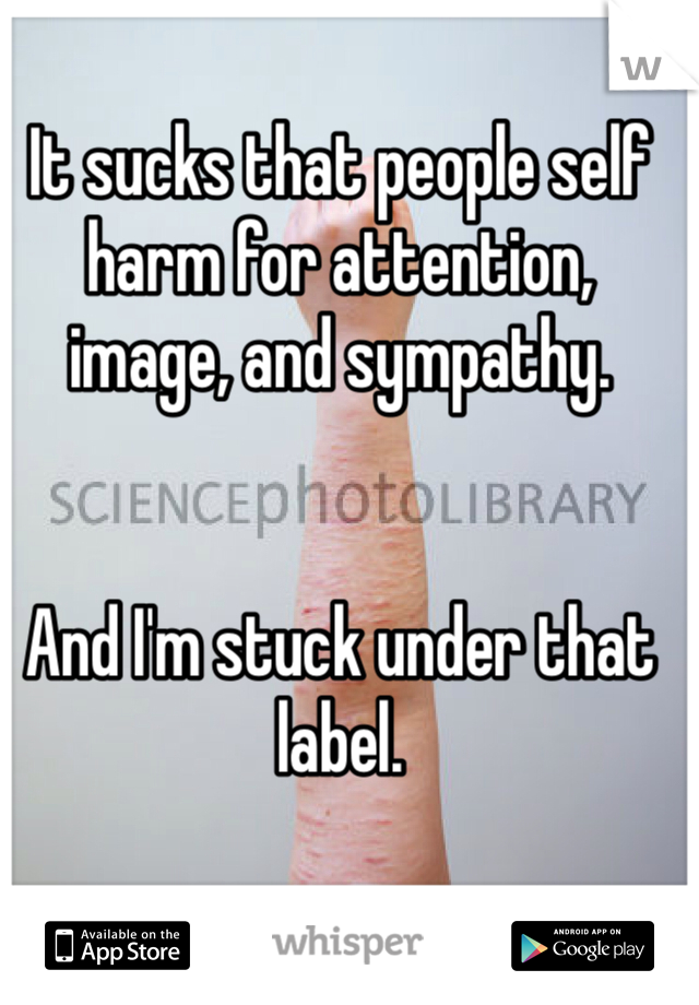It sucks that people self harm for attention, image, and sympathy. 


And I'm stuck under that label. 