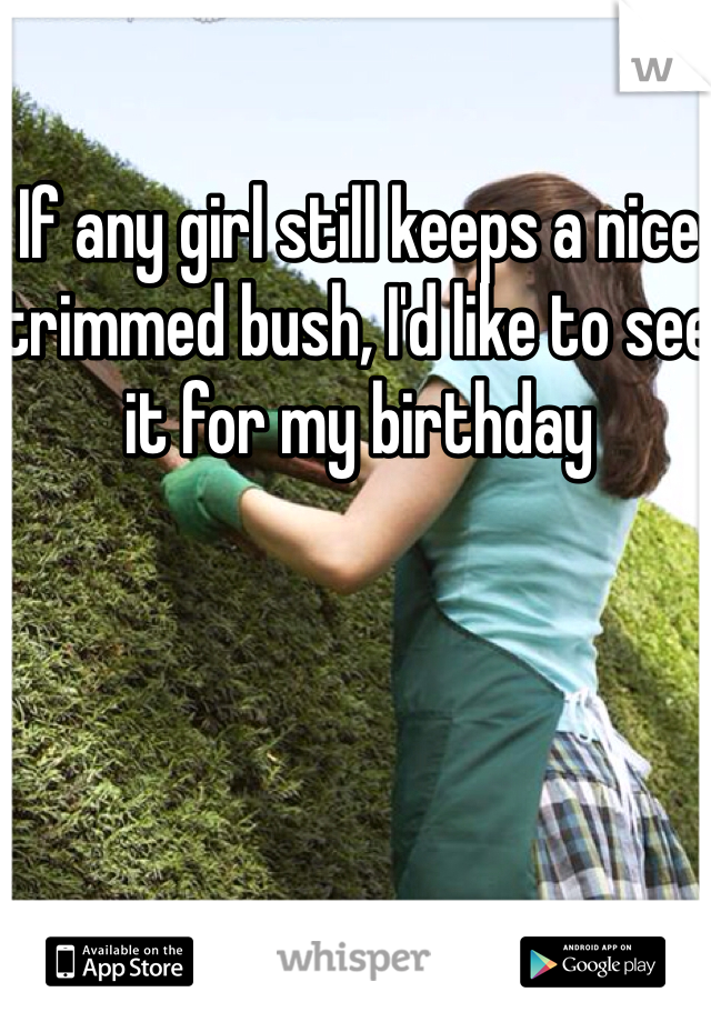 If any girl still keeps a nice trimmed bush, I'd like to see it for my birthday 