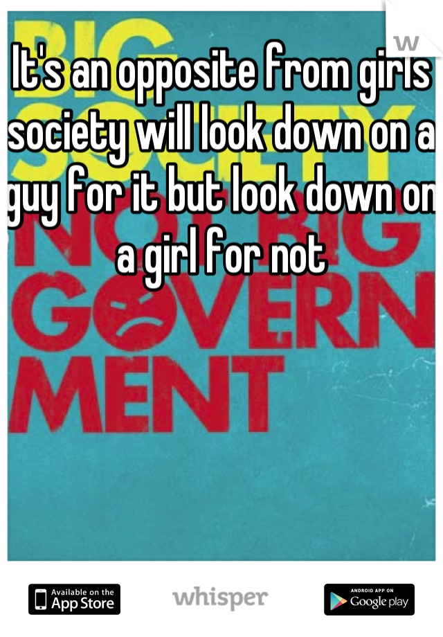 It's an opposite from girls society will look down on a guy for it but look down on a girl for not