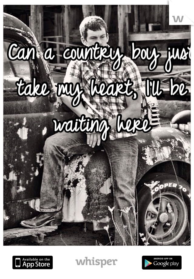 Can a country boy just take my heart, I'll be waiting here