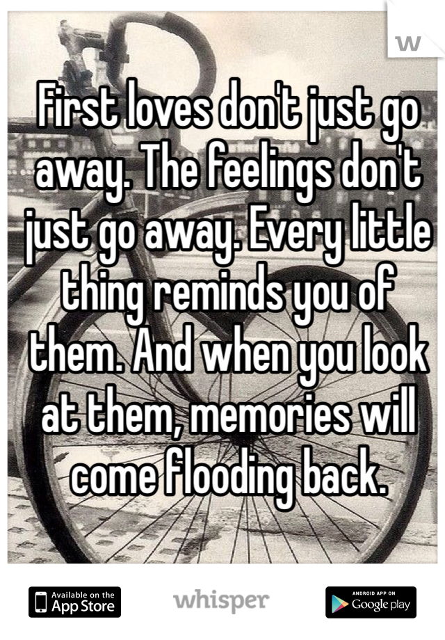 First loves don't just go away. The feelings don't just go away. Every little thing reminds you of them. And when you look at them, memories will come flooding back. 
