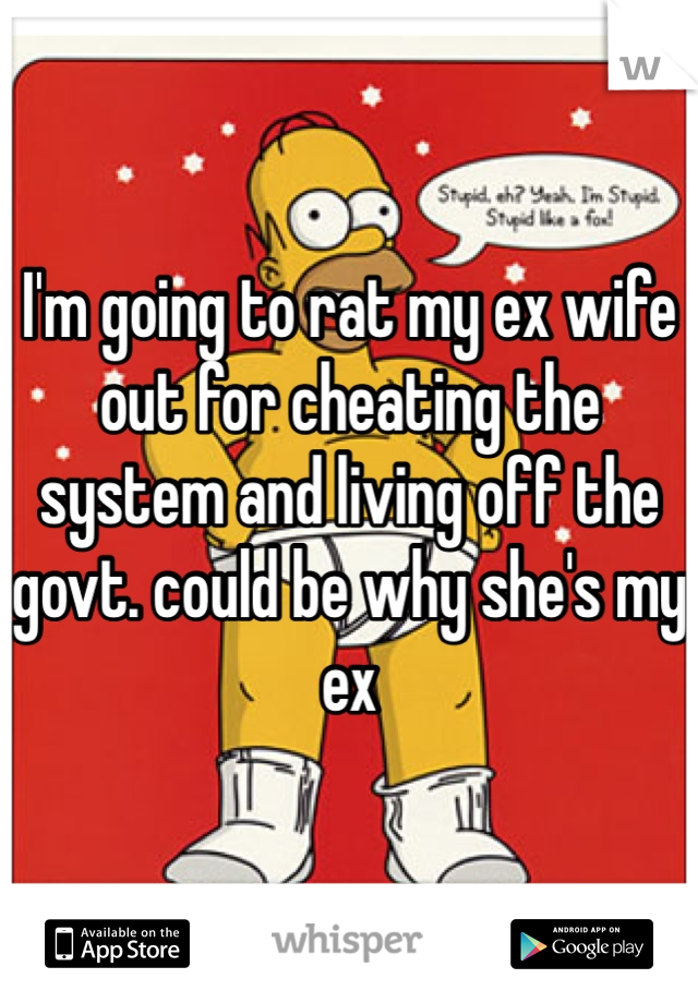 I'm going to rat my ex wife out for cheating the system and living off the govt. could be why she's my ex