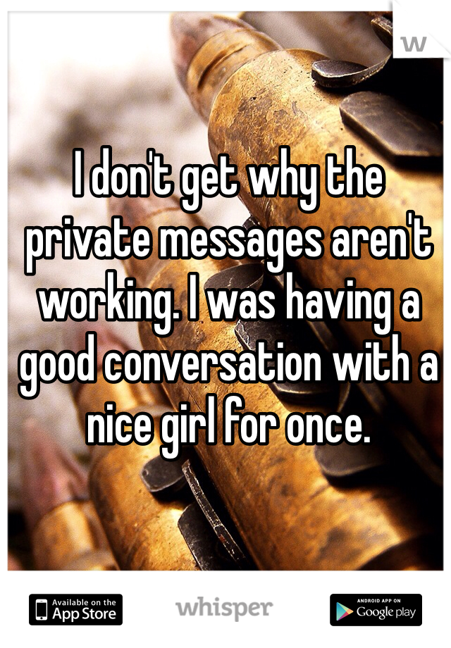 I don't get why the private messages aren't working. I was having a good conversation with a nice girl for once. 