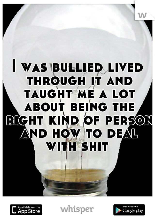 I was bullied lived through it and taught me a lot about being the right kind of person and how to deal with shit 