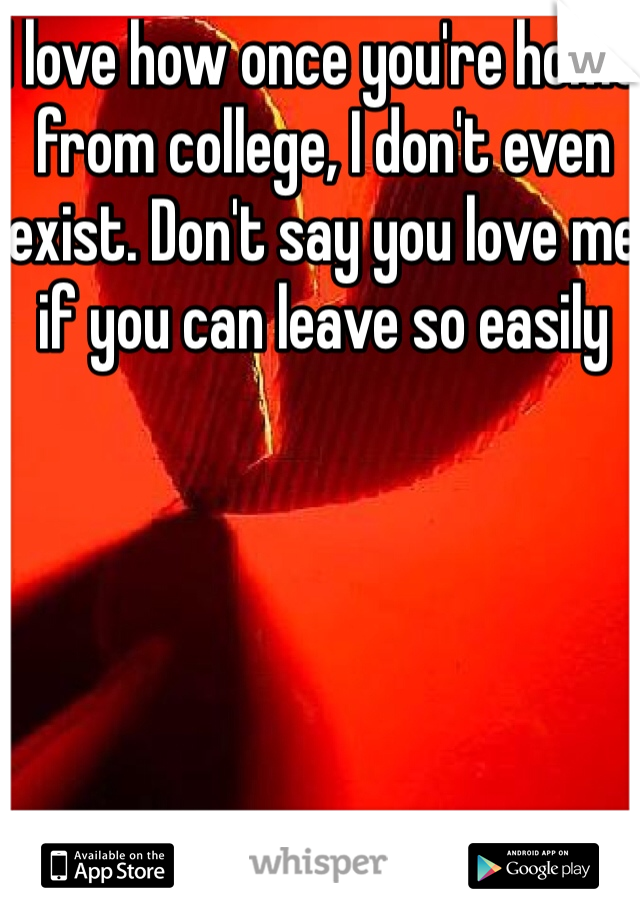 I love how once you're home from college, I don't even exist. Don't say you love me if you can leave so easily 