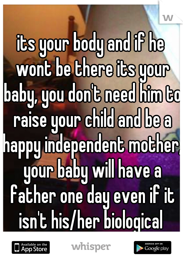 its your body and if he wont be there its your baby, you don't need him to raise your child and be a happy independent mother, your baby will have a father one day even if it isn't his/her biological 