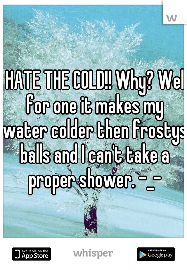 I HATE THE COLD!! Why? Well for one it makes my water colder then frostys balls and I can't take a proper shower. -_-