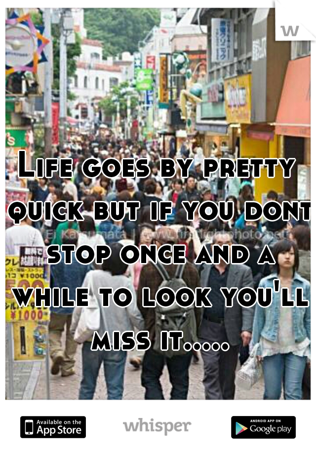 Life goes by pretty quick but if you dont stop once and a while to look you'll miss it.....