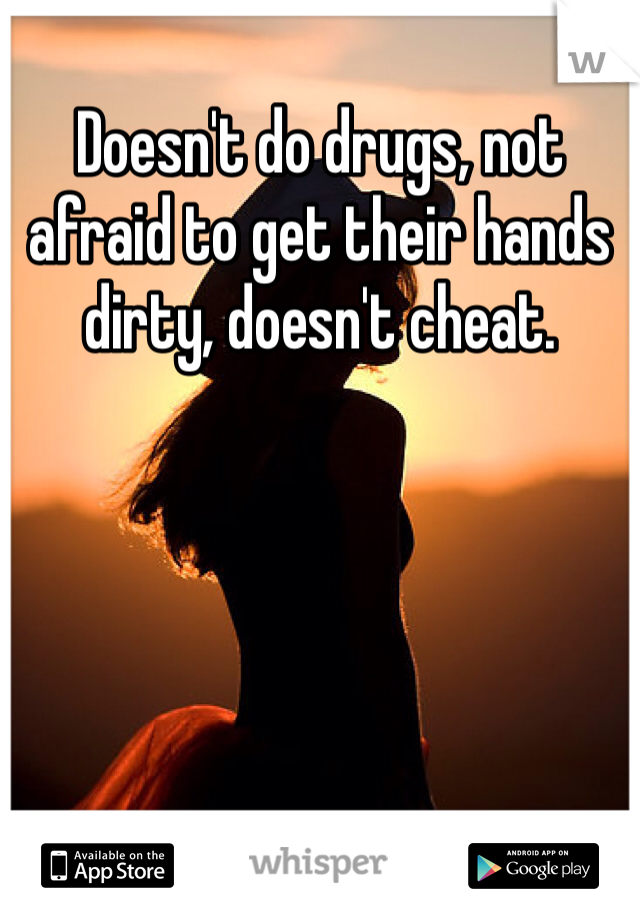 Doesn't do drugs, not afraid to get their hands dirty, doesn't cheat.