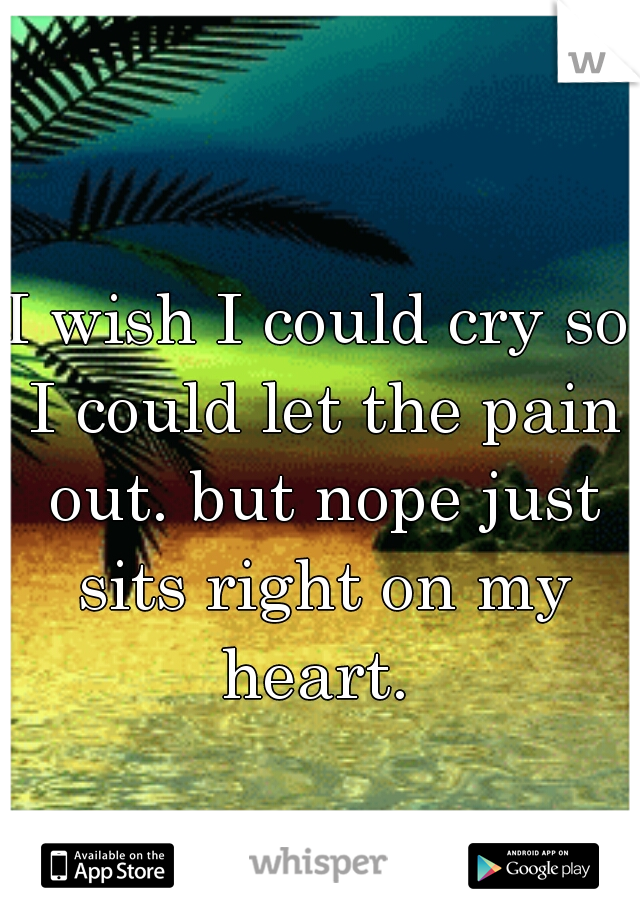 I wish I could cry so I could let the pain out. but nope just sits right on my heart. 