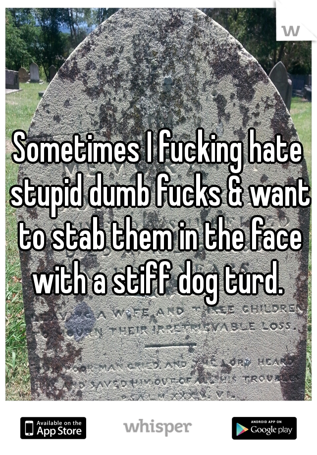 Sometimes I fucking hate stupid dumb fucks & want to stab them in the face with a stiff dog turd. 