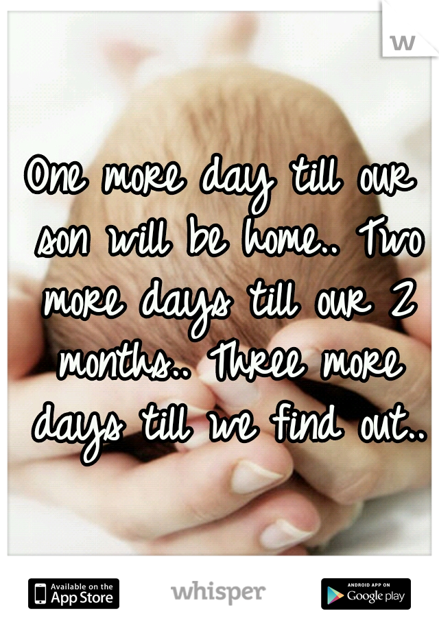 One more day till our son will be home.. Two more days till our 2 months.. Three more days till we find out..