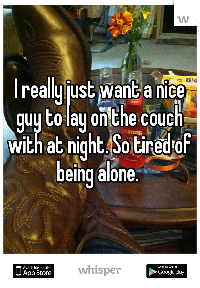 I really just want a nice guy to lay on the couch with at night. So tired of being alone. 