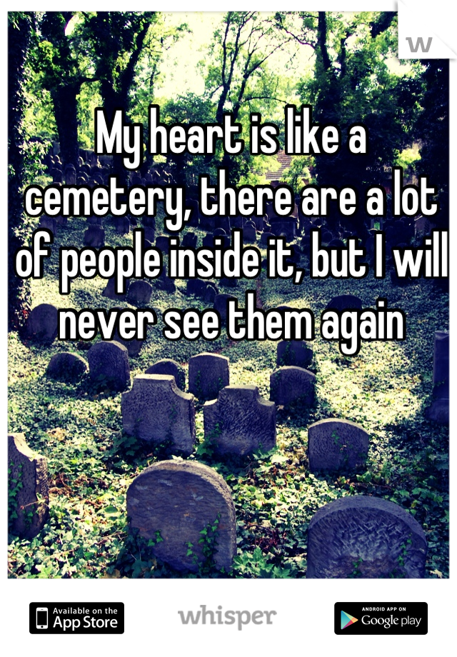 My heart is like a cemetery, there are a lot of people inside it, but I will never see them again