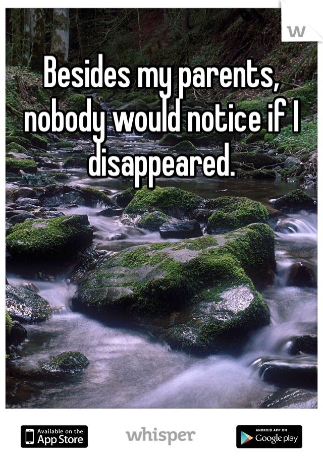 Besides my parents, nobody would notice if I disappeared. 