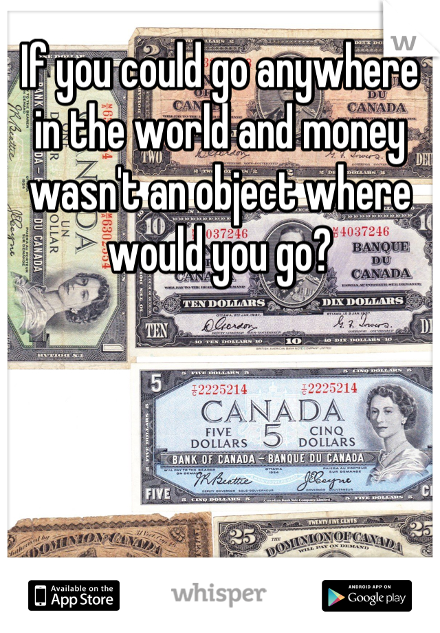 If you could go anywhere in the world and money wasn't an object where would you go?
