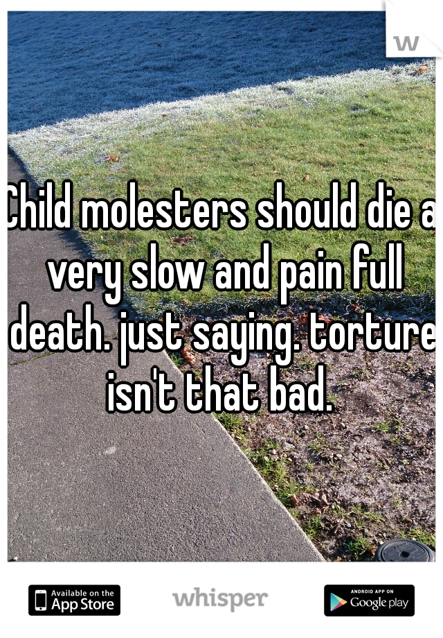 Child molesters should die a very slow and pain full death. just saying. torture isn't that bad. 