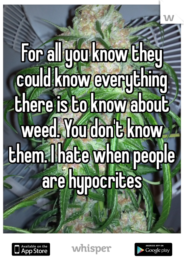 For all you know they could know everything there is to know about weed. You don't know them. I hate when people are hypocrites 