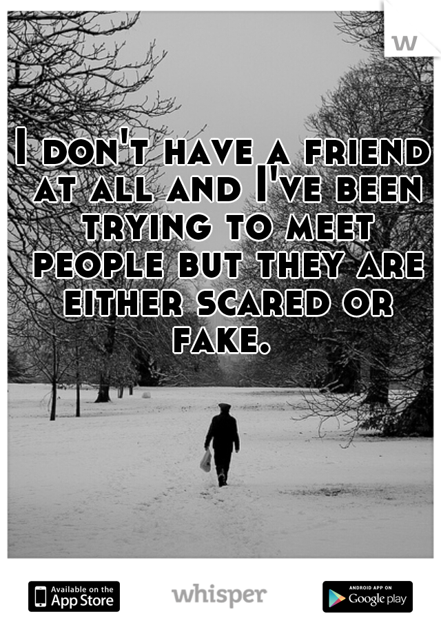 I don't have a friend at all and I've been trying to meet people but they are either scared or fake. 