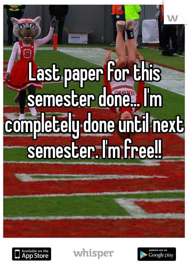 Last paper for this semester done... I'm completely done until next semester. I'm free!!

