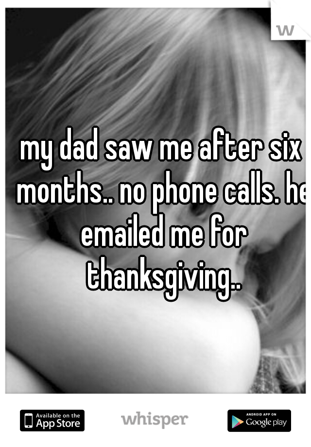 my dad saw me after six months.. no phone calls. he emailed me for thanksgiving..