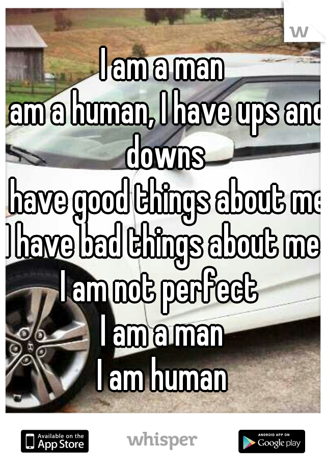 I am a man
I am a human, I have ups and downs
I have good things about me
I have bad things about me
I am not perfect 
I am a man
I am human