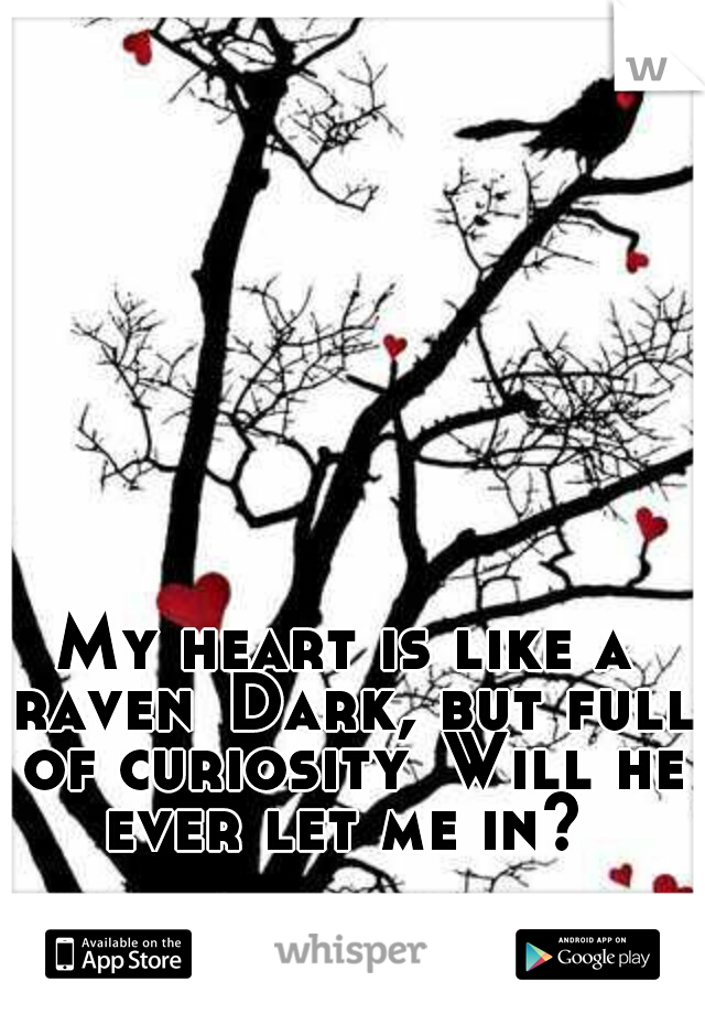 My heart is like a raven
Dark, but full of curiosity
Will he ever let me in? 