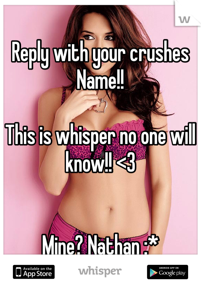 Reply with your crushes Name!! 

This is whisper no one will know!! <3


Mine? Nathan :*
