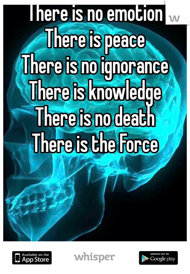 There is no emotion
There is peace
There is no ignorance
There is knowledge
There is no death
There is the Force
