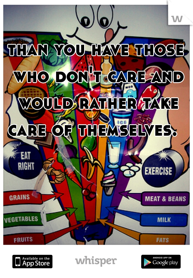 than you have those who don't care and would rather take care of themselves.  
