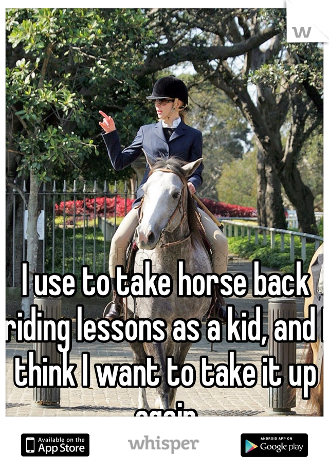 I use to take horse back riding lessons as a kid, and I think I want to take it up again