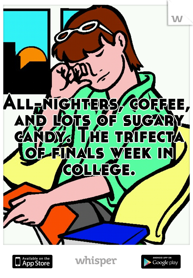 All-nighters, coffee, and lots of sugary candy. The trifecta of finals week in college.