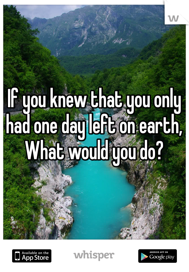If you knew that you only had one day left on earth,
What would you do?