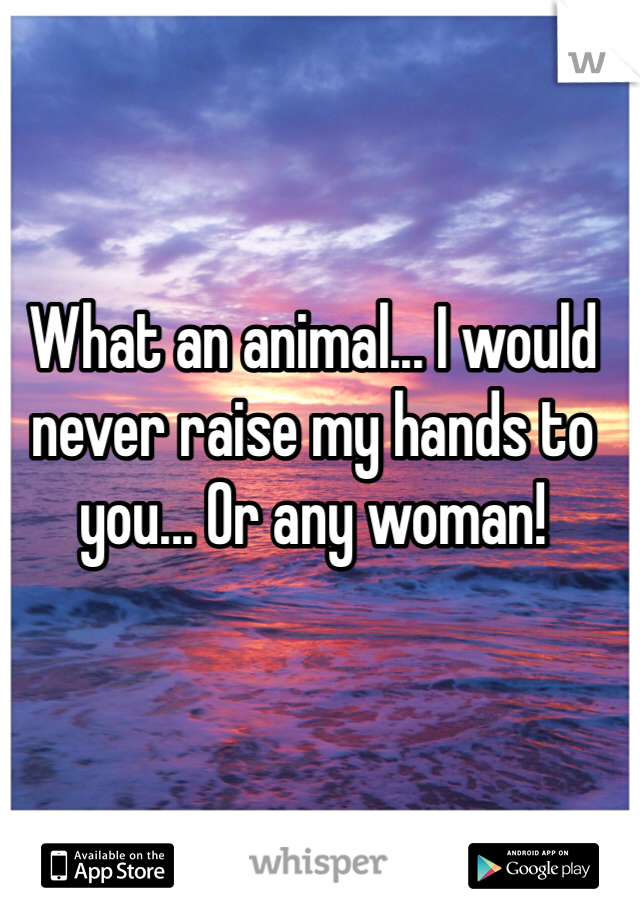 What an animal... I would never raise my hands to you... Or any woman!