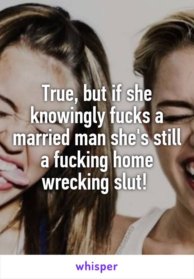 True, but if she knowingly fucks a married man she's still a fucking home wrecking slut! 