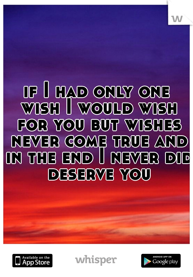 if I had only one wish I would wish for you but wishes never come true and in the end I never did deserve you