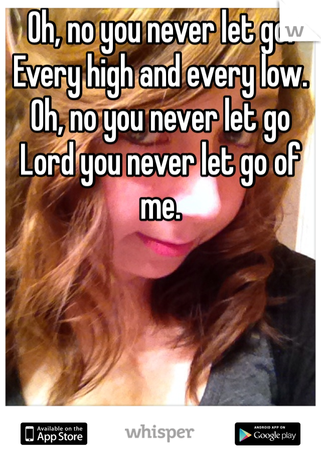 Oh, no you never let go. Every high and every low. Oh, no you never let go Lord you never let go of me. 
