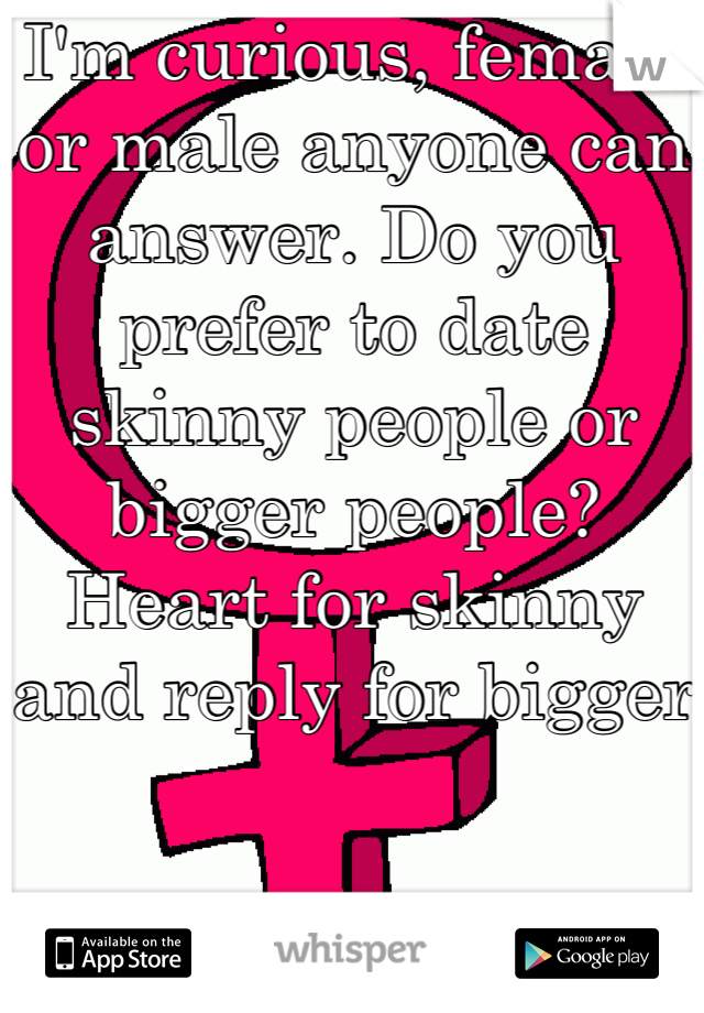 I'm curious, female or male anyone can answer. Do you prefer to date skinny people or bigger people? Heart for skinny and reply for bigger 